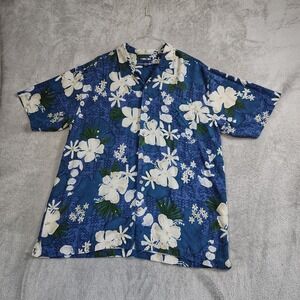 Cherokee‎ Men's Hawaiian Silk camp shirt XL vintage tropical hibiscus floral